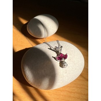 14K WHITE GOLD PENDANT NECKLACE RUBY & DIAMOND