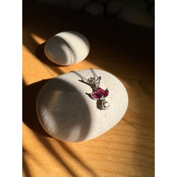 14K WHITE GOLD PENDANT NECKLACE RUBY & DIAMOND