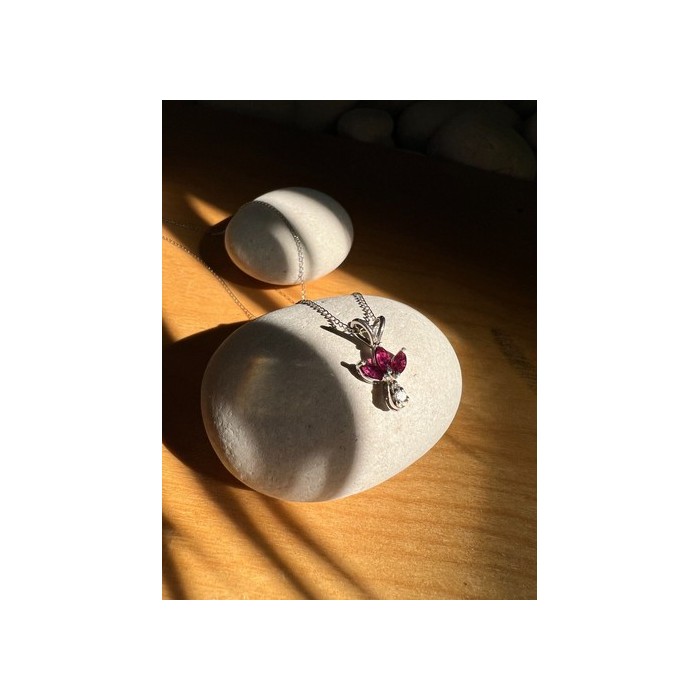 14K WHITE GOLD PENDANT NECKLACE RUBY & DIAMOND