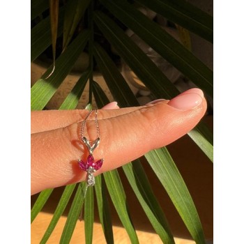 14K WHITE GOLD PENDANT NECKLACE RUBY & DIAMOND