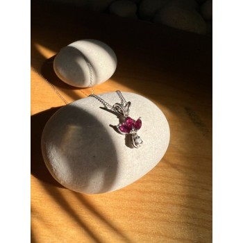 14K WHITE GOLD PENDANT NECKLACE RUBY & DIAMOND