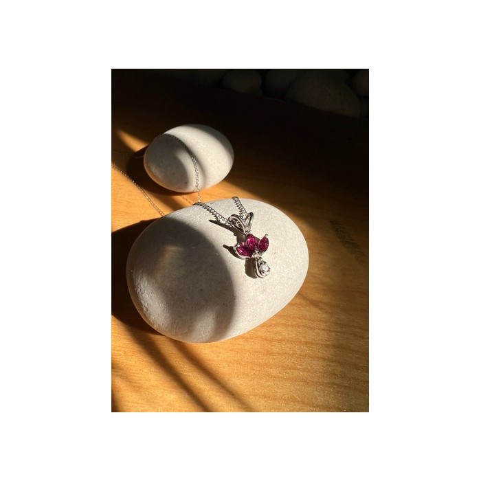 14K WHITE GOLD PENDANT NECKLACE RUBY & DIAMOND