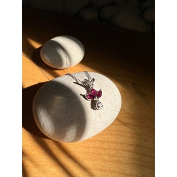 14K WHITE GOLD PENDANT NECKLACE RUBY & DIAMOND