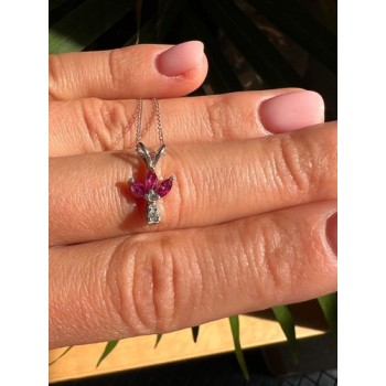 14K WHITE GOLD PENDANT NECKLACE RUBY & DIAMOND
