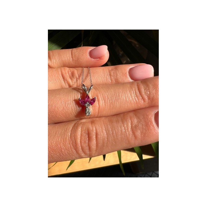 14K WHITE GOLD PENDANT NECKLACE RUBY & DIAMOND