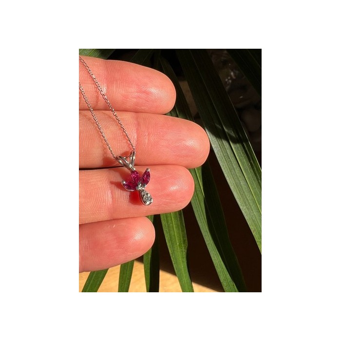 14K WHITE GOLD PENDANT NECKLACE RUBY & DIAMOND