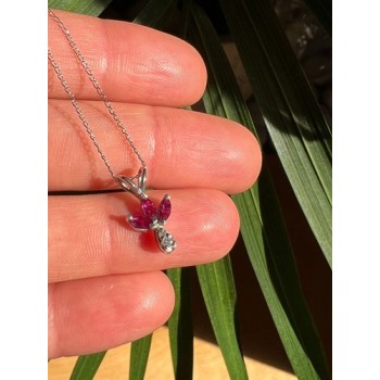 14K WHITE GOLD PENDANT NECKLACE RUBY & DIAMOND