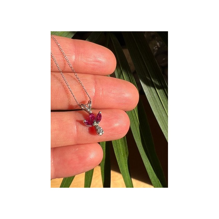 14K WHITE GOLD PENDANT NECKLACE RUBY & DIAMOND