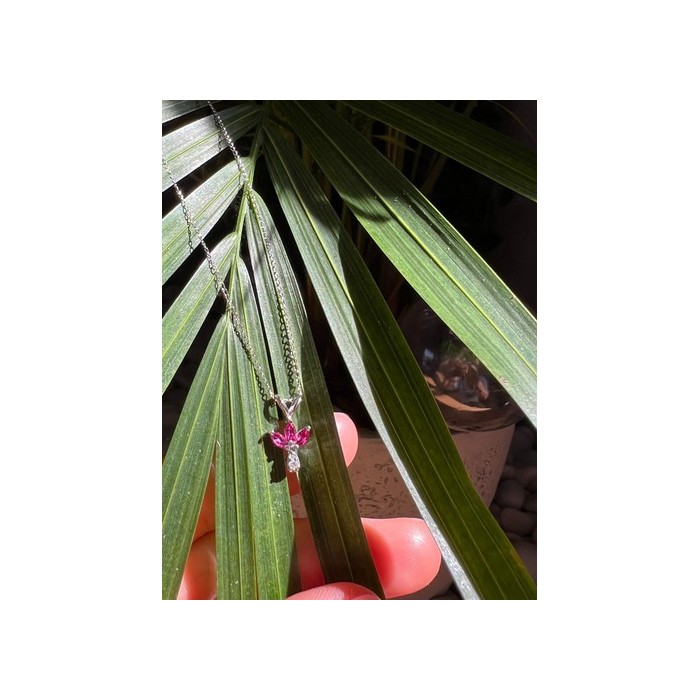 14K WHITE GOLD PENDANT NECKLACE RUBY & DIAMOND