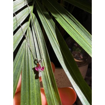 14K WHITE GOLD PENDANT NECKLACE RUBY & DIAMOND