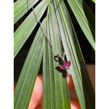 14K WHITE GOLD PENDANT NECKLACE RUBY & DIAMOND