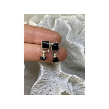 Vintage 925 Sterling Silver Black Nephrite Earrings