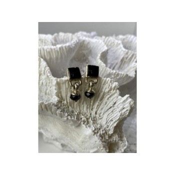 Vintage 925 Sterling Silver Black Nephrite Earrings