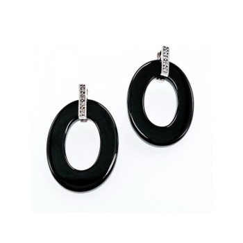 925 Sterling Silver Black Jewelry Glass & CZ Earrings