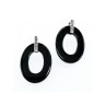 925 Sterling Silver Black Jewelry Glass & CZ Earrings