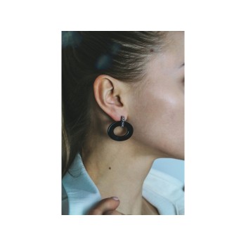 925 Sterling Silver Black Jewelry Glass & CZ Earrings