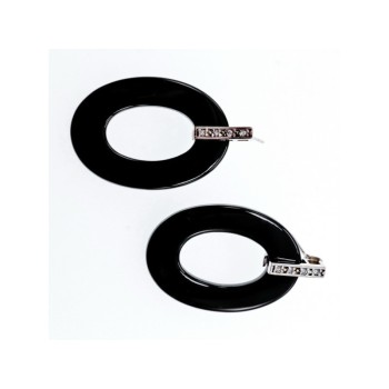 925 Sterling Silver Black Jewelry Glass & CZ Earrings