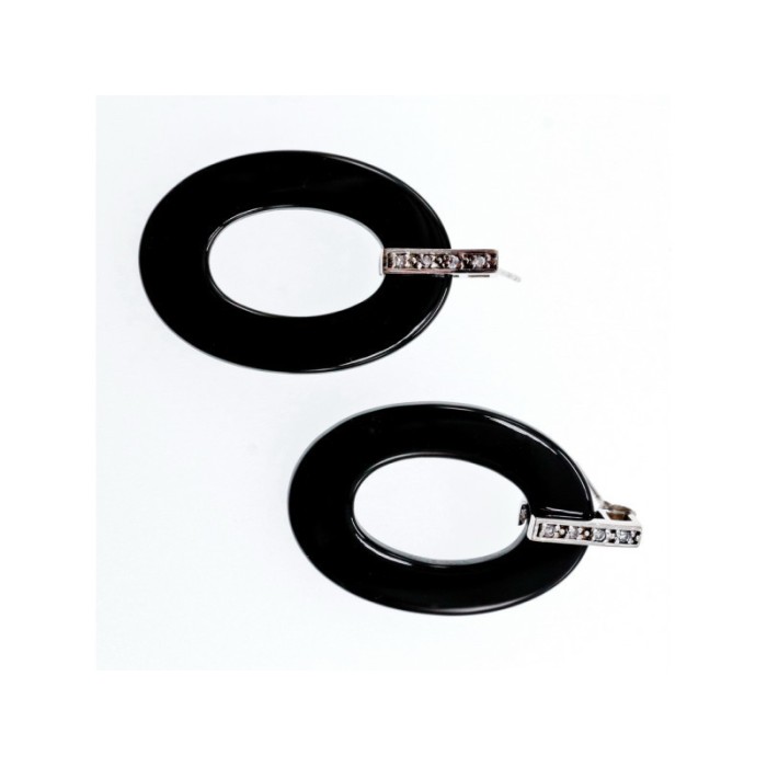 925 Sterling Silver Black Jewelry Glass & CZ Earrings