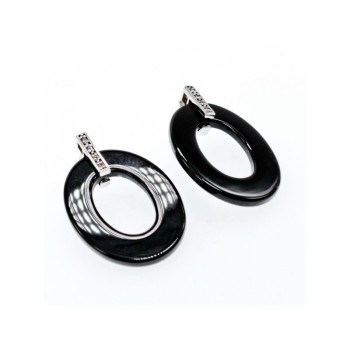 925 Sterling Silver Black Jewelry Glass & CZ Earrings
