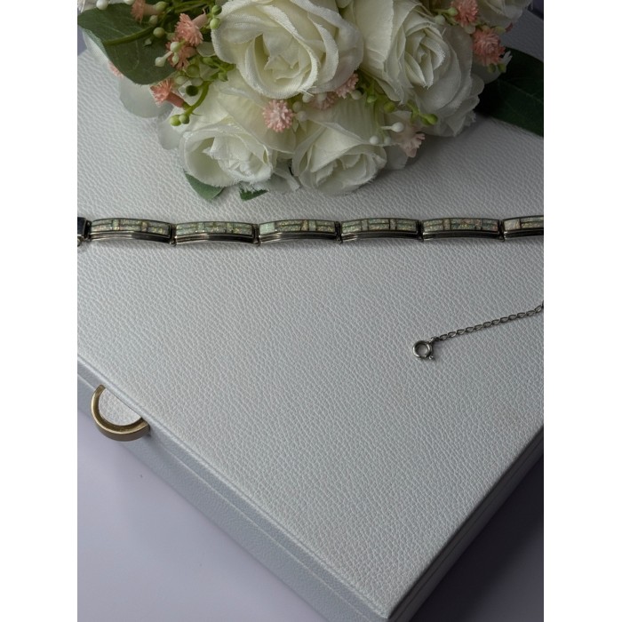 925 Sterling Silver Shiny Opal Bracelet Length 7.5 Inch