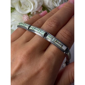925 Sterling Silver Shiny Opal Bracelet Length 7.5 Inch