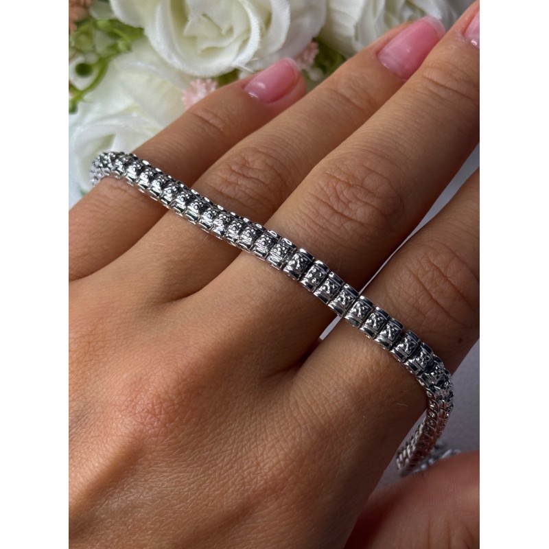 925 Sterling Silver Fas 3 Diamonds Bracelet Length 7.5 Inch