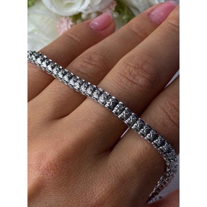 925 Sterling Silver Fas 3 Diamonds Bracelet Length 7.5 Inch