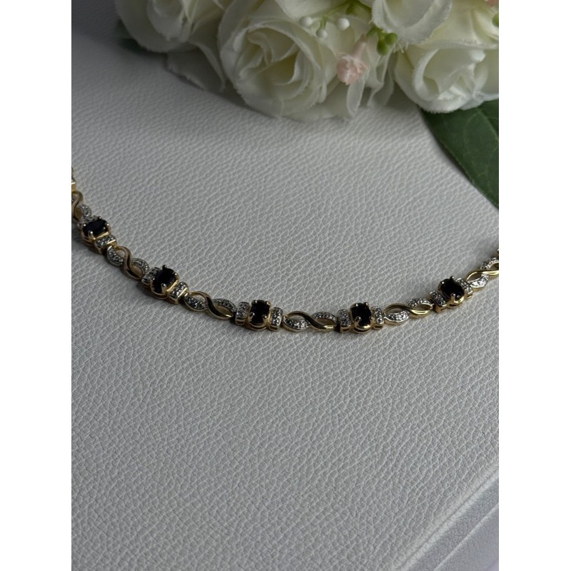 925 Sterling Silver Gold Plated Sapphire Bracelet Length 8.5 Inch