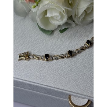 925 Sterling Silver Gold Plated Sapphire Bracelet Length 8.5 Inch