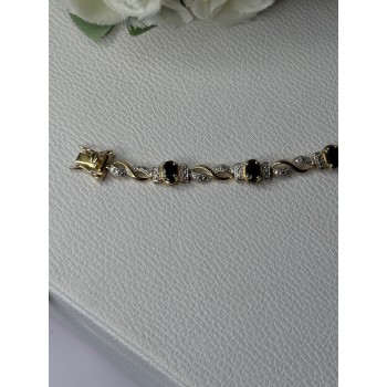925 Sterling Silver Gold Plated Sapphire Bracelet Length 8.5 Inch