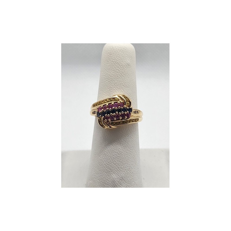 14K YELLOW GOLD TOURMALINE & DIAMOND RING  SIZE 5.5