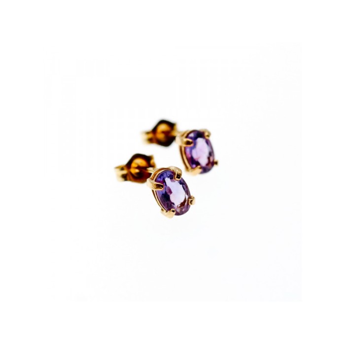 14K YELLOW GOLD PURPLE TOURMALINE STUD EARRINGS
