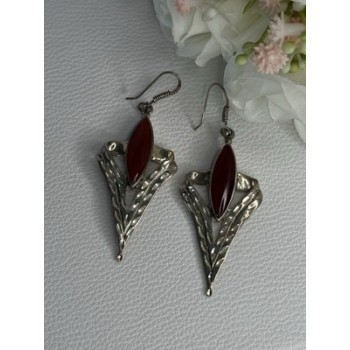Vintage 925 Sterling Silver Agate Earrings Length 2.60 Inch