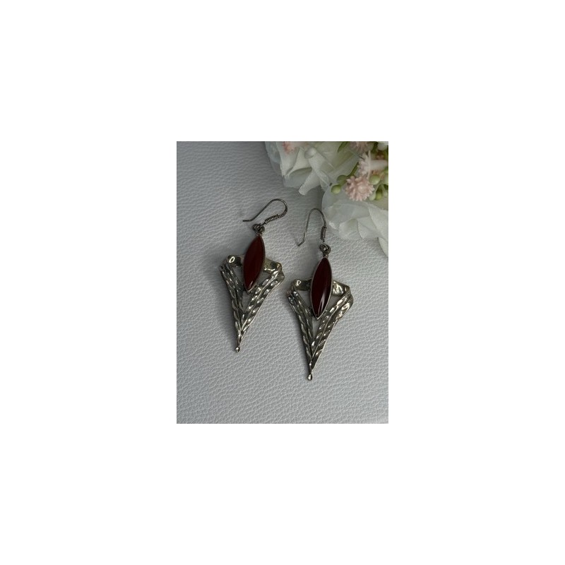 Vintage 925 Sterling Silver Agate Earrings Length 2.60 Inch