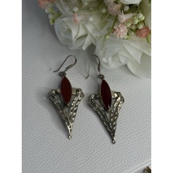 Vintage 925 Sterling Silver Agate Earrings Length 2.60 Inch