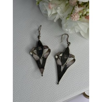 Vintage 925 Sterling Silver Agate Earrings Length 2.60 Inch