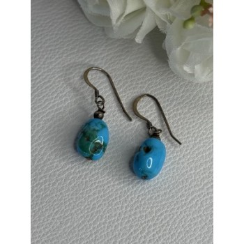 925 Sterling Silver Turquoise Earrings Length 1.20 Inch