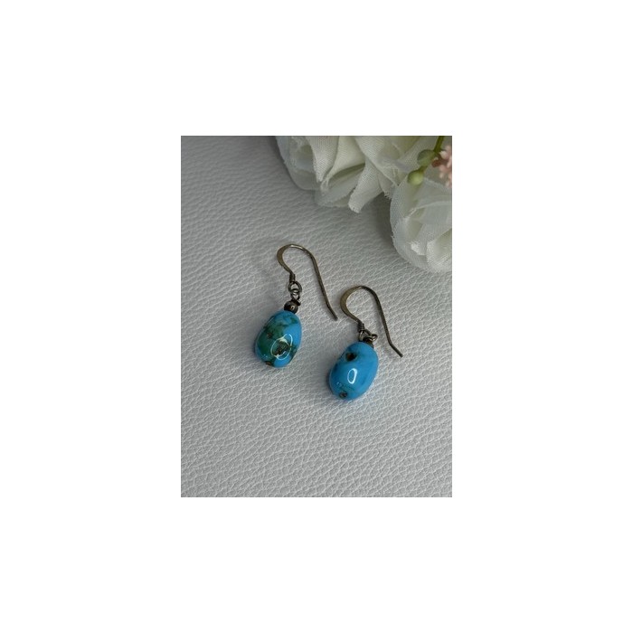925 Sterling Silver Turquoise Earrings Length 1.20 Inch
