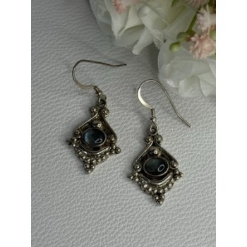 Vintage 925 Sterling Silver Labradorite Earrings Length 1.80 Inch