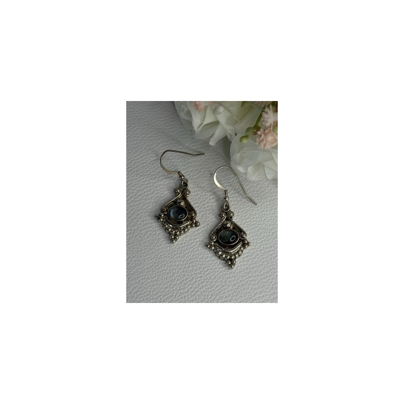 Vintage 925 Sterling Silver Labradorite Earrings Length 1.80 Inch