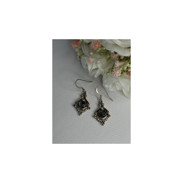 Vintage 925 Sterling Silver Labradorite Earrings Length 1.80 Inch