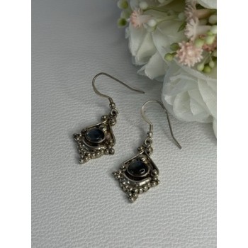 Vintage 925 Sterling Silver Labradorite Earrings Length 1.80 Inch