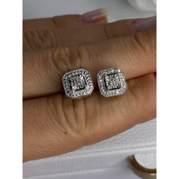 925 Sterling Silver Diamonds Stud Earrings Length 0.37 Inch