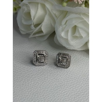 925 Sterling Silver Diamonds Stud Earrings Length 0.37 Inch