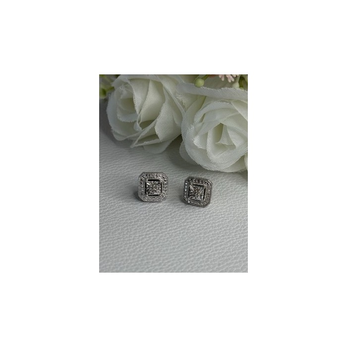 925 Sterling Silver Diamonds Stud Earrings Length 0.37 Inch