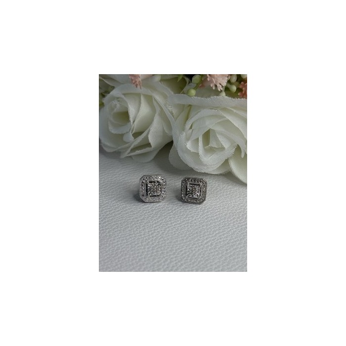 925 Sterling Silver Diamonds Stud Earrings Length 0.37 Inch