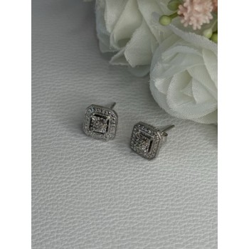 925 Sterling Silver Diamonds Stud Earrings Length 0.37 Inch