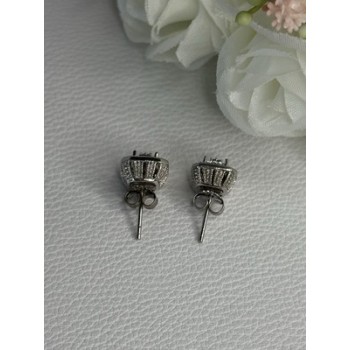 925 Sterling Silver Diamonds Stud Earrings Length 0.37 Inch