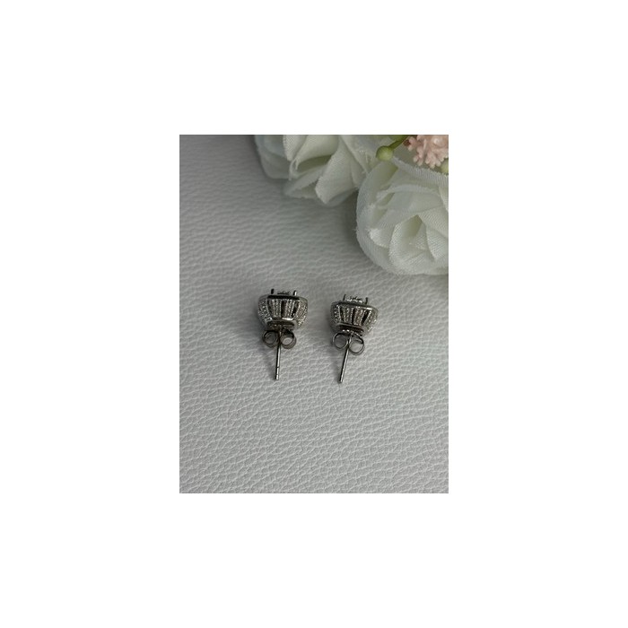 925 Sterling Silver Diamonds Stud Earrings Length 0.37 Inch