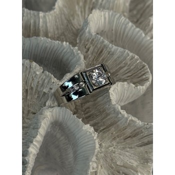 Mens 925 Sterling Silver CZ Ring Size 10